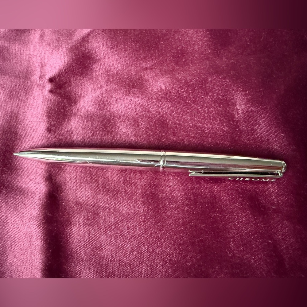 Vintage Chrome Brand Twist Mechanism Ball Point Pen Silver Needs Refill Office